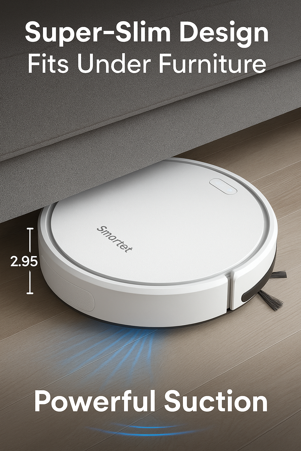 SmartNest L8 slim robot vacuum cleaning under sofa — smart vacuum for Canadian homes
